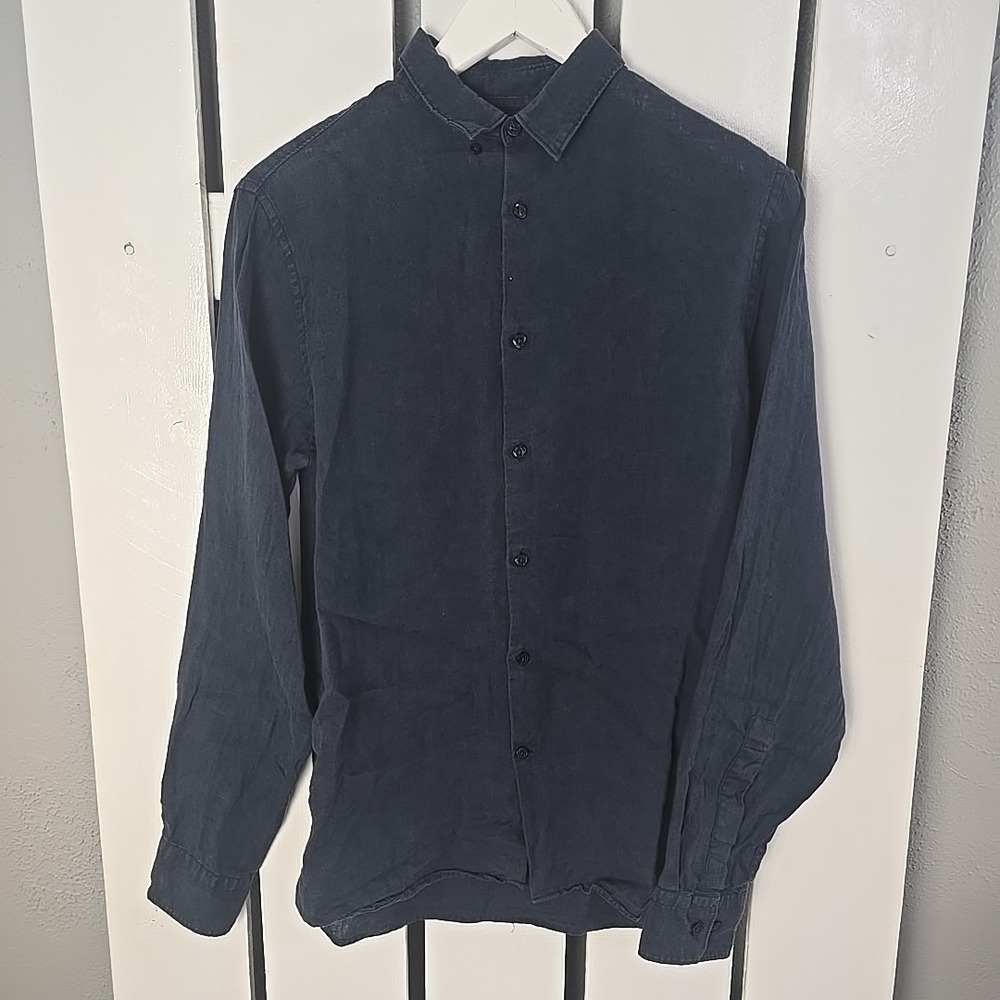 J. Lindeberg Men's Linen Button Down Shirt Small Blue Long Sleeve Casual Work‎